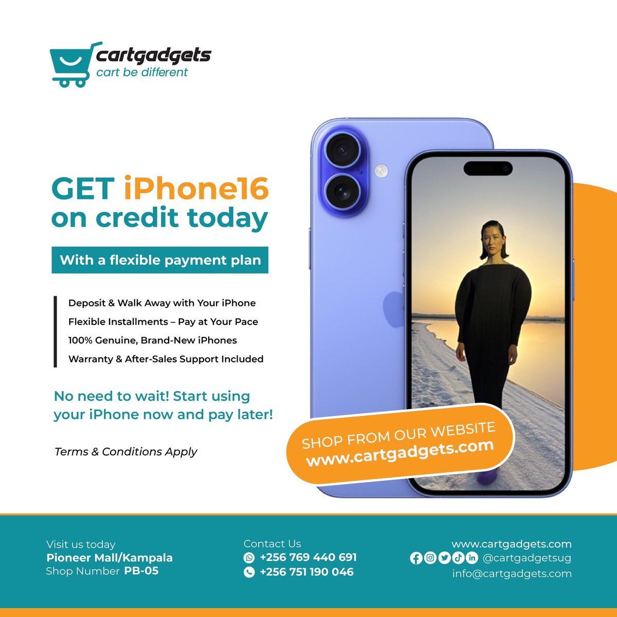 🚀 Upgrade to the iPhone 16 without breaking the bank!
Get yours today at Cartgadgets with a flexible payment plan.
✅ Deposit &amp; walk away with your iPhone
✅ Pay at your own pace
✅ 100% genuine, brand-new devices
#Cartgadgets