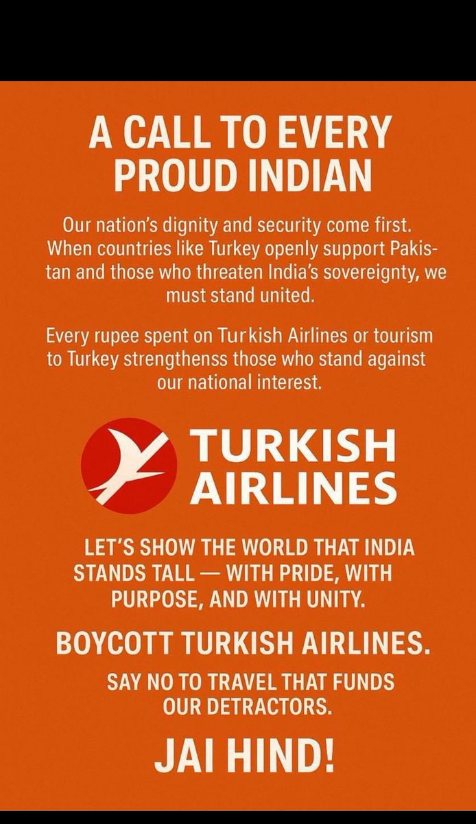 BattaKashmiri's tweet photo. Say No to Turkish Airlines.
Say No to Travel to Turkey.
Say No to Islamic Terror Supporters.
#OperationSindoor https://t.co/xVIbGz0ehd
