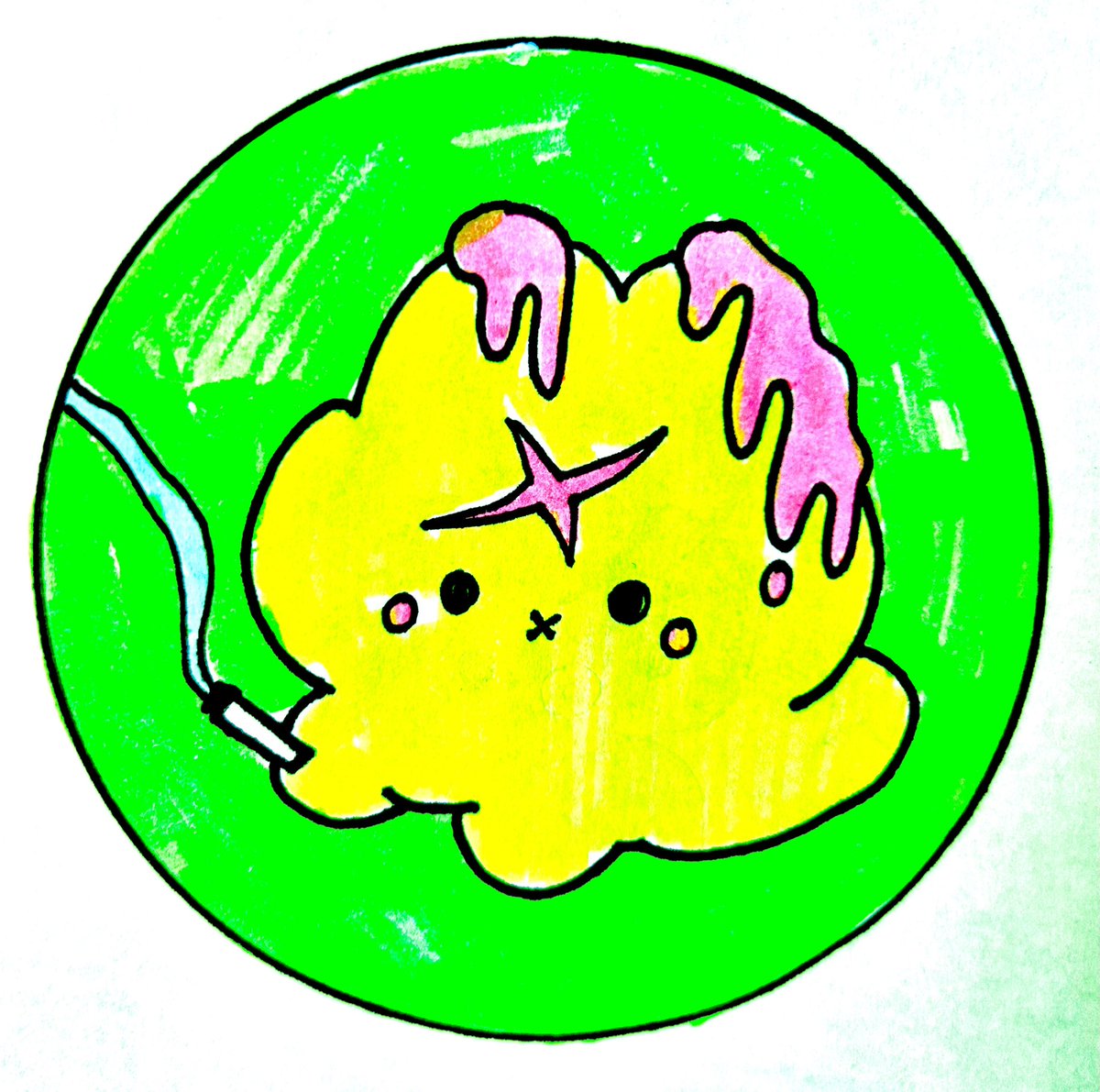 #ゆるキャラ 
#イラスト
#創作
#ハッピーハードコア
 今日もお疲れ様でした〜💤
ちょっと趣味に走った絵
脳内でハッピーハードコアが流れてる時のイラストです👌