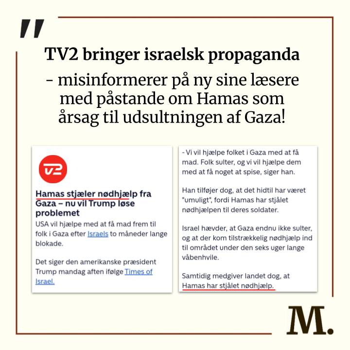 mediekritisk_n's tweet image. TV2 misinformerer på ny sine læsere med påstande om Hamas som årsag til udsultningen af Gaza