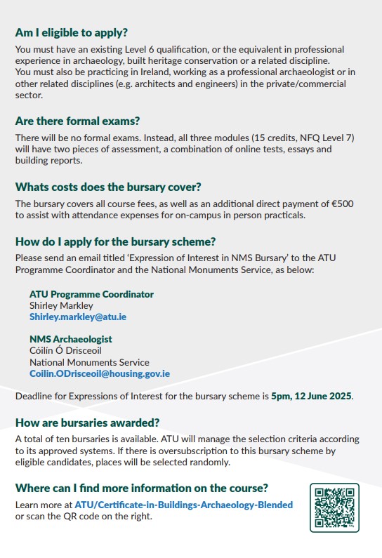 National Monuments Service (@nationalmons) on Twitter photo 🗣️NMS Buildings Archaeology Bursary 2025
To help increase capacity in #buildingsarchaeology <a href="/NationalMons/">National Monuments Service</a> in partnership with <a href="/atu_ie/">Atlantic Technological University</a>
has established a bursary scheme.
Deadline for expressions of interest is 12 June 2025.
Full details attached.
#AtlanticTU #ATU #ClimatEireitage 🗣️NMS Buildings Archaeology Bursary 2025
To help increase capacity in #buildingsarchaeology <a href="/NationalMons/">National Monuments Service</a> in partnership with <a href="/atu_ie/">Atlantic Technological University</a>
has established a bursary scheme.
Deadline for expressions of interest is 12 June 2025.
Full details attached.
#AtlanticTU #ATU #ClimatEireitage