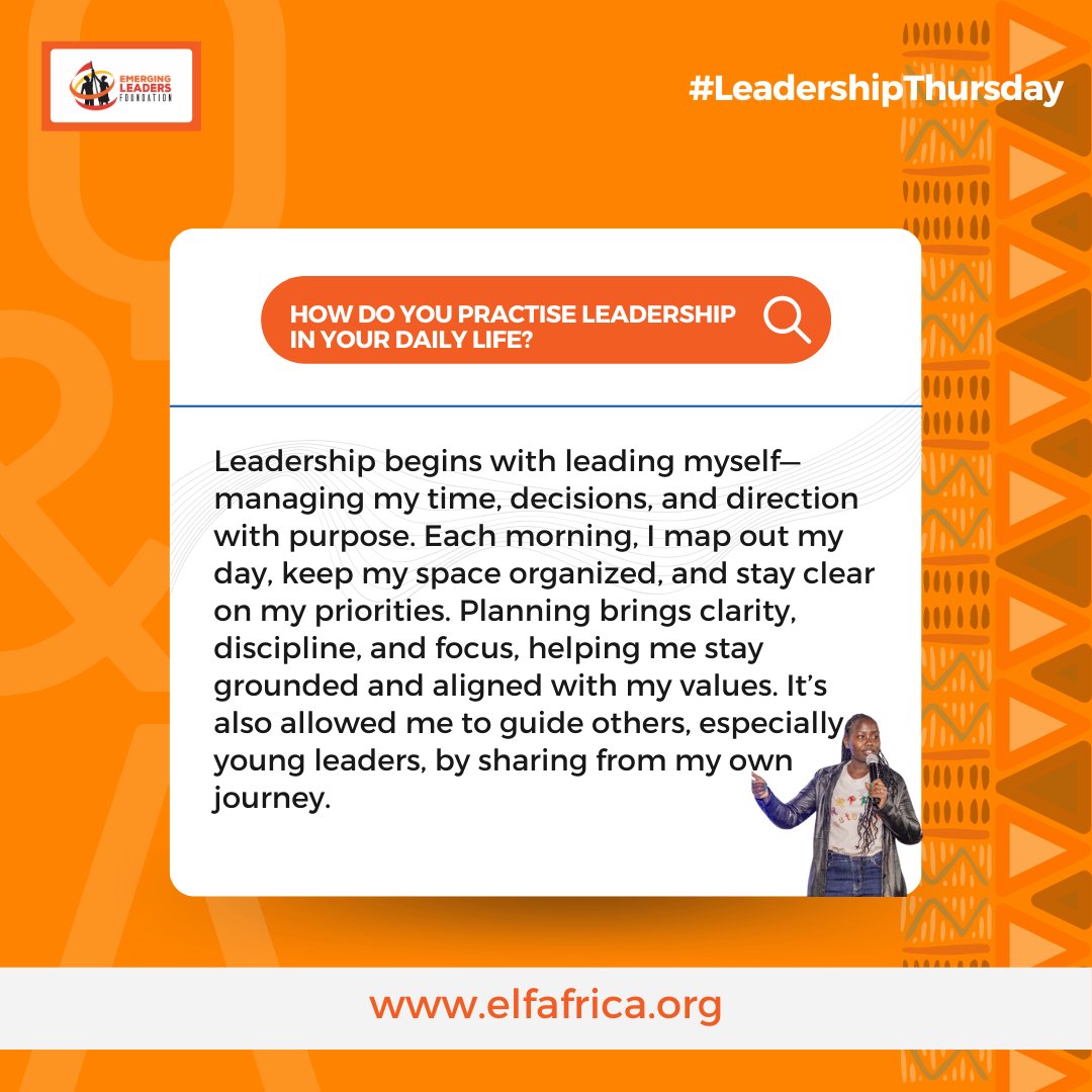 elfafrica1's tweet photo. 1. What are you currently reading?  
2. How do you practice leadership in your daily life?  
3. What leadership lessons are you currently drawing from?  
4. How do you practice self-care?
#LeadershipThursdays with @CarolineKemei5 https://t.co/XEhVOeqkLk