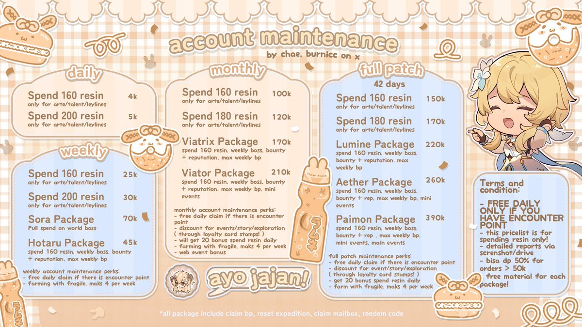 lilyaa__'s tweet photo. @GENSHINJUALBELI Halo sender! Bisa sama Lilya yukk, full pricelist beserta benefitnya ada di gambar yaa <3

Bisa bantu build sm arte nya akan aku cocokin sesuai metanya dan dinaikin jugaa!^__^
Avail qris dan dpt loyalty card jugaa https://t.co/rC4W9PTBVW