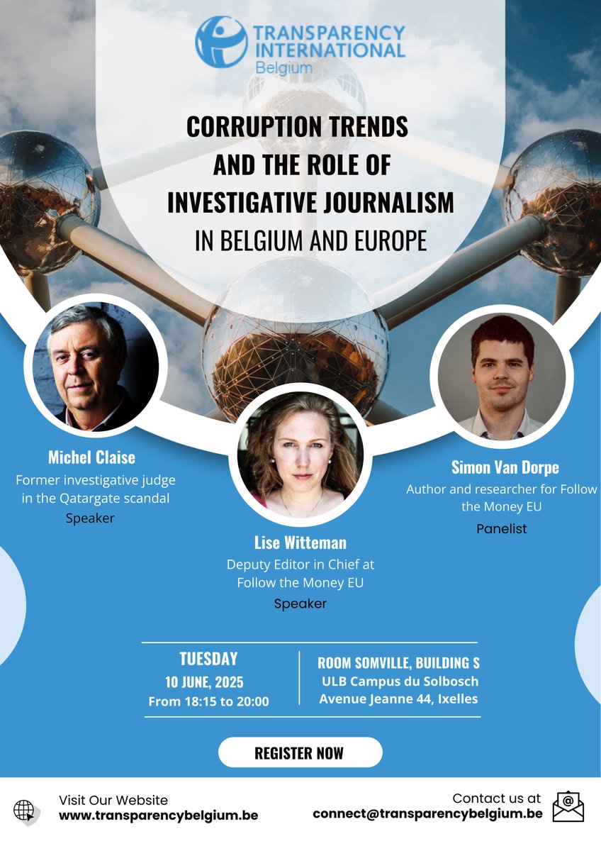 Transparency Int'l BE (@transparencybe) on Twitter photo 📣 Save The Date ! Join us on 10 June at our conference on Corruption Trends and The Role of Investigative Journalism, in Belgium and beyond !
💬 With #Qatargate judge Michel Claise and <a href="/FTM_eu/">Follow the Money EU</a>'s <a href="/LiseWitteman/">Lise Witteman</a> and <a href="/simonvandorpe/">Simon Van Dorpe</a>
🔗Register here: billetweb.fr/conference-10t… 📣 Save The Date ! Join us on 10 June at our conference on Corruption Trends and The Role of Investigative Journalism, in Belgium and beyond !
💬 With #Qatargate judge Michel Claise and <a href="/FTM_eu/">Follow the Money EU</a>'s <a href="/LiseWitteman/">Lise Witteman</a> and <a href="/simonvandorpe/">Simon Van Dorpe</a>
🔗Register here: billetweb.fr/conference-10t…