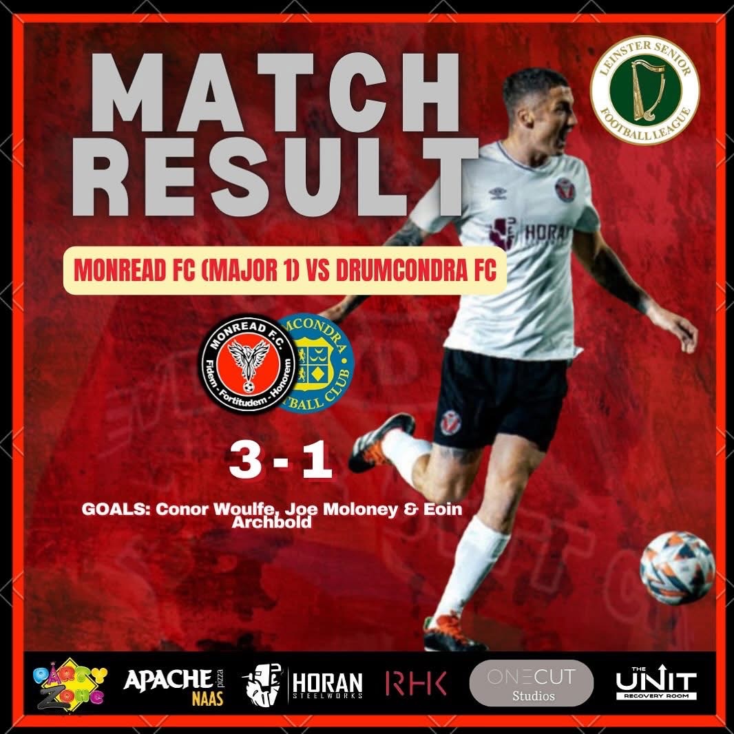 Monread FC (@monread_fc) on Twitter photo A solid away win on the road for our <a href="/LSLLeague/">Leinster Senior League</a> Major 1 Sunday side last night away to <a href="/DrumcondraFc/">Drumcondra FC</a>
A valuable three points as we approach the final four games of the season with everything still up for grabs!
⚽️🔴⚫️ A solid away win on the road for our <a href="/LSLLeague/">Leinster Senior League</a> Major 1 Sunday side last night away to <a href="/DrumcondraFc/">Drumcondra FC</a>
A valuable three points as we approach the final four games of the season with everything still up for grabs!
⚽️🔴⚫️