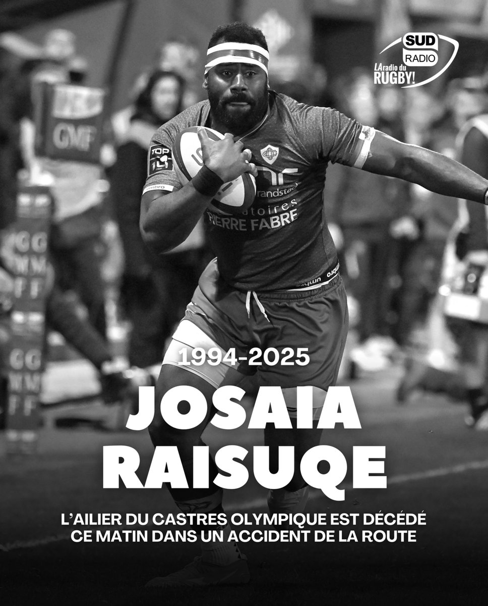 🕊️ Carnet noir 🕊️

Josaia Raisuqe, ailier du Castres Olympique de 30 ans, est tragiquement décédé ce matin dans un accident de la route, alors qu'il se rendait à l'entraînement.

Il est notamment passé par le Stade Français, Nevers et Castres depuis 2021.

Toute la rédaction de