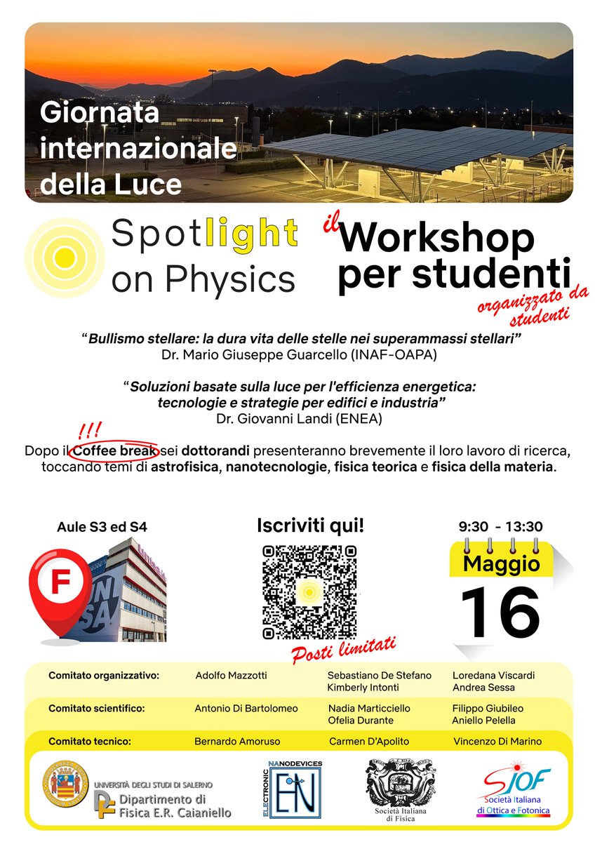 Società Italiana di Ottica e Fotonica -SIOF (@siof_ottica) on Twitter photo In celebration of the International Day of Light, SIOF is proud to sponsor:
"Spotlight on Physics" – a student-led workshop for students, organized by the Department of Physics at the University of Salerno! 🌟
#IDL2025 #Physics #Optics #SIOF
<a href="/UniSalerno/">Università Salerno</a> <a href="/ELENA__LAB/">Electronic Nanodevices</a> In celebration of the International Day of Light, SIOF is proud to sponsor:
"Spotlight on Physics" – a student-led workshop for students, organized by the Department of Physics at the University of Salerno! 🌟
#IDL2025 #Physics #Optics #SIOF
<a href="/UniSalerno/">Università Salerno</a> <a href="/ELENA__LAB/">Electronic Nanodevices</a>