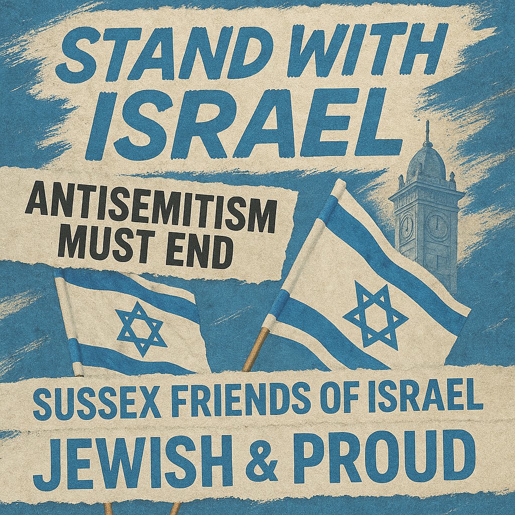 Join Us This Saturday at Brighton Clock Tower

We’re gathering once again on Saturday 10th May, from 12–2pm, at the Brighton Clock Tower to show our continued support for the people of Israel and to stand firmly against antisemitism in our city.

Now more than ever, your presence