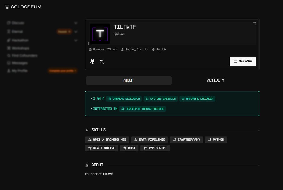 Solana Hackathon soon!!  $TILT
 @Tilt_WTFSOL <a href="/GotYourVape/">Luke</a> <a href="/colosseum/">Colosseum</a> <a href="/mattytay/">mattytay</a>