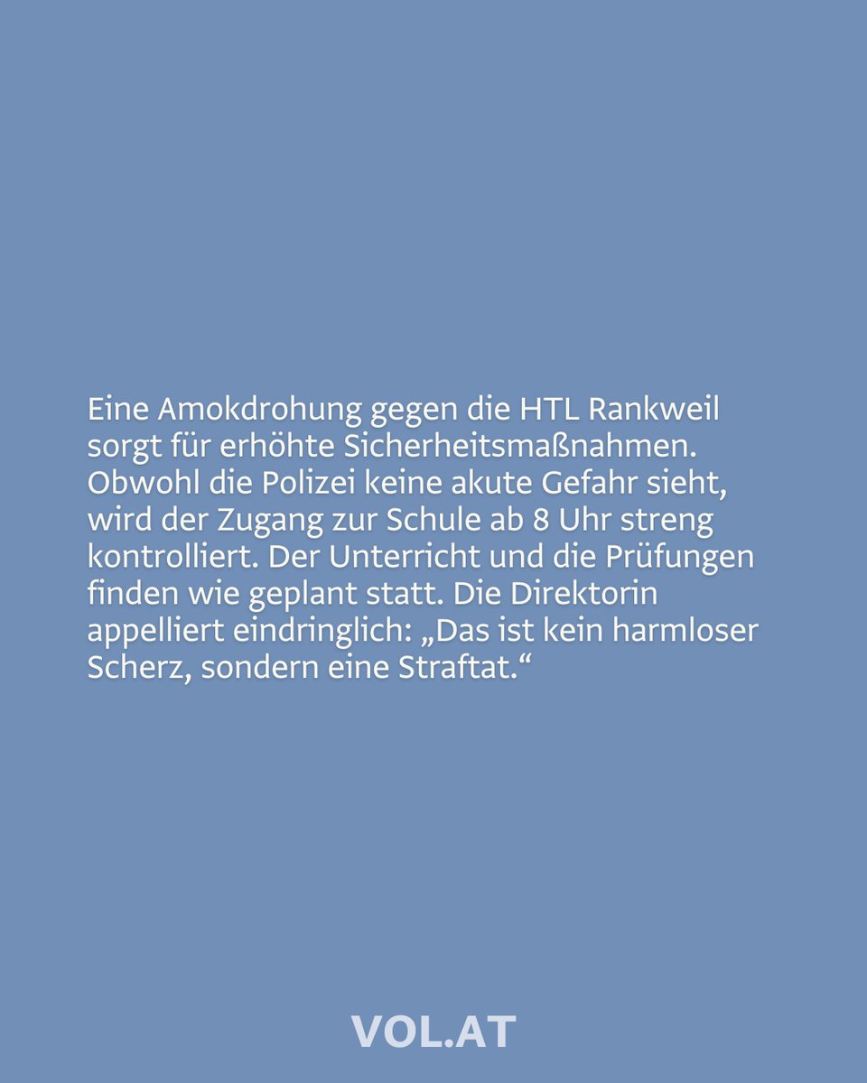 Nach einer Amokdrohung gegen die HTL Rankweil ergreifen Schule und Behörden Sicherheitsmaßnahmen – der Unterricht findet dennoch planmäßig statt. Mehr dazu: bit.ly/4jLWGp3