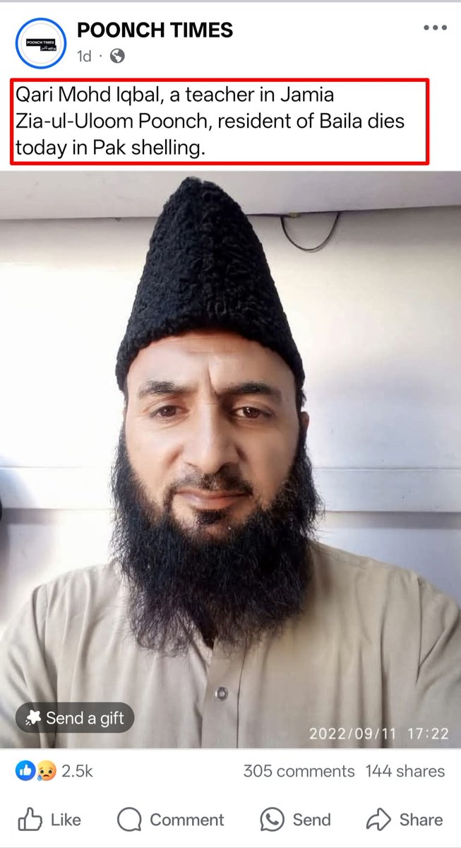 This is shameful by Indian News Channels. Qari Mohammad Iqbal from poonch, India was killed yesterday in shelling from Pakistan is being portrayed as a 'terrorist' in multiple national Indian news channels.