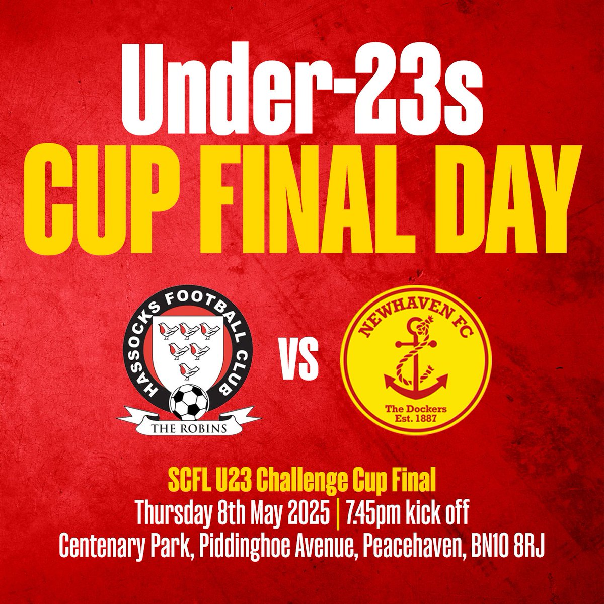 Newhaven FC (@newhavenfc) on Twitter photo ๐ด๐กโฝ๏ธ ๐จ๐ฎ๐ฏ ๐๐จ๐ฃ ๐๐๐ก๐๐ ๐๐๐ฌ!
Good luck to <a href="/clive_blunt/">Clive Blunt</a> and the Under-23s as they take on <a href="/hassocksfc/">Hassocks FC ๐</a> (who else?!) in the final of <a href="/TheSCFL/">Premier Sports The SCFL</a> U23 Challenge Cup tonight.
The game is taking place at Peacehaven FC's Centenary Park ground and kick off is 7.45pm.
#COYD ๐ด๐กโฝ๏ธ ๐จ๐ฎ๐ฏ ๐๐จ๐ฃ ๐๐๐ก๐๐ ๐๐๐ฌ!
Good luck to <a href="/clive_blunt/">Clive Blunt</a> and the Under-23s as they take on <a href="/hassocksfc/">Hassocks FC ๐</a> (who else?!) in the final of <a href="/TheSCFL/">Premier Sports The SCFL</a> U23 Challenge Cup tonight.
The game is taking place at Peacehaven FC's Centenary Park ground and kick off is 7.45pm.
#COYD