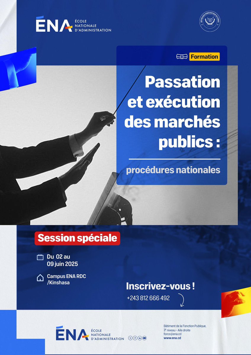 Session spéciale de la formation : 

« Passation et exécution des marchés publics : procédures nationales »

Opportunité de rattrapage pour ceux qui ont raté les sessions précédentes.

📅 Dates : du 02 au 09 juin 2025

👥 Public : Tous publics

📝 Pour s’inscrire :
