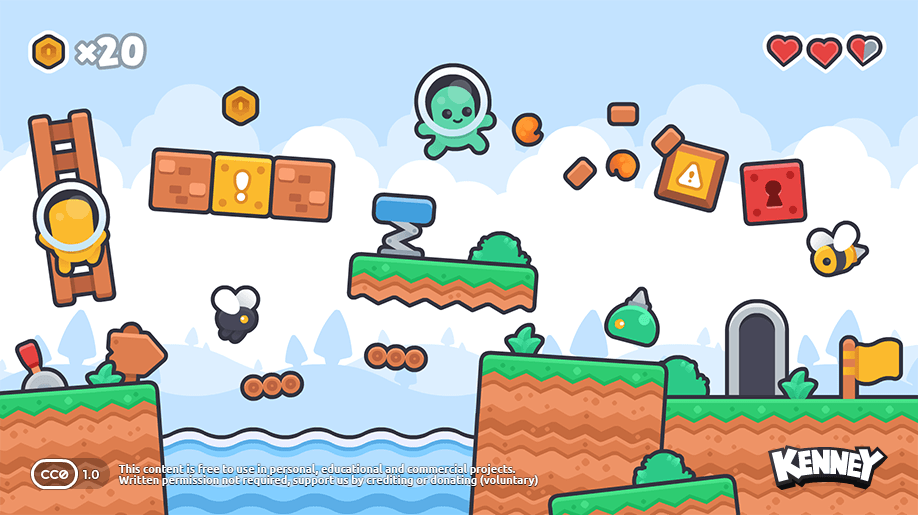 GameMakersJP's tweet photo. 2Dアクションゲームに適した無料アセットパックが登場。400種類以上の画像素材＆10種類のSEを収録した『New Platformer Pack』、Webサイト「Kenney」で公開
https://t.co/YM8vjG8087

マップやエネミーなどのPNG・SVG画像や、コイン獲得音などOGG形式のSEを収録。CC0ライセンスのもと商用利用もできる https://t.co/PoFCZNanoX