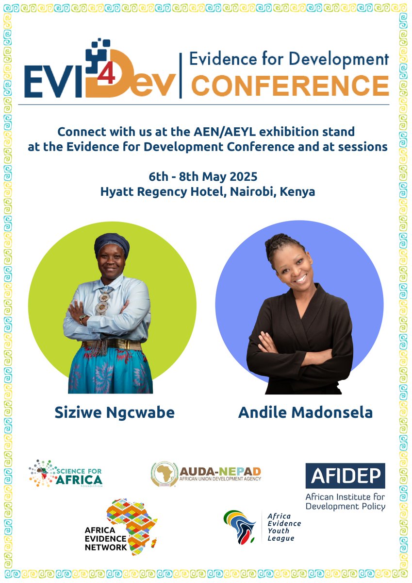 Africa_evidence's tweet image. Today is the final day of the #Evi4DevConference in Kenya! Visit our exhibition stand to learn about #AEN and @AfricaAEYL, and connect with like-minded individuals in evidence-informed decision-making.

#Africalovesevidence #Day3 #EIDM #Evi4Dev2025 #Evidence4Development…