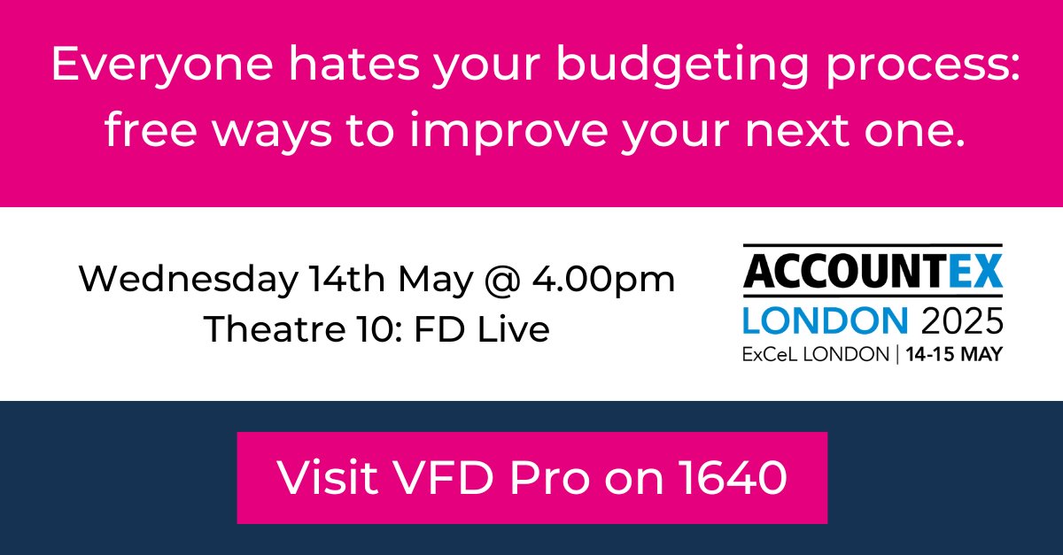 Budget pain? There’s a cure.

Join Adam Rakich at #Accountex for a refreshingly real session on making your next budgeting cycle less painful — and even a bit fun.

🗓 May 14 | 4:00PM
📍 FD Live Theatre 10 | Powered by <a href="/VFDPro/">Virtual Finance Director (VFD Pro)</a> 

#Accountex #cpd #accountancy #accounting