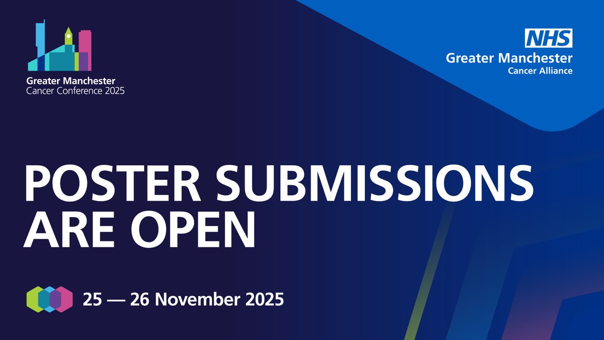 Greater Manchester Cancer Academy (@gmcanceracademy) on Twitter photo Poster submissions for #GMCC25 are now open! 🎉
Submit your poster artwork to gmcancer.conf@nhs.net by close of play on Friday, 17th October 2025 for a chance to showcase your work in the Poster Village at this year’s Greater Manchester Cancer Conference. Poster submissions for #GMCC25 are now open! 🎉
Submit your poster artwork to gmcancer.conf@nhs.net by close of play on Friday, 17th October 2025 for a chance to showcase your work in the Poster Village at this year’s Greater Manchester Cancer Conference.