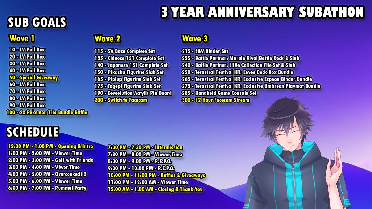 3 Year Anniversary Stream, Sub Goal &amp; Schedule is here! Remember to save the date, 5/10/2025, 12PM-12AM (EST). 😍