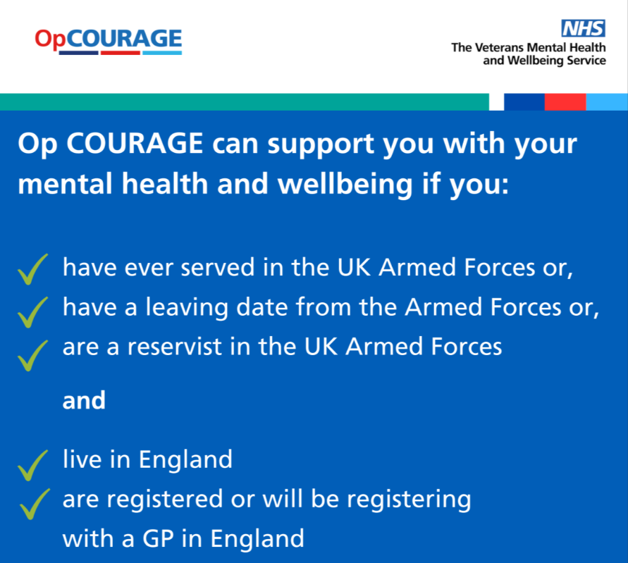 We know days like VE Day can be triggering. If you've served in the UK Armed Forces and are struggling with your mental health and wellbeing, Op COURAGE can help. Available across England, visit nhs.uk/opcourage for your nearest service #OpCourage #VEDay80