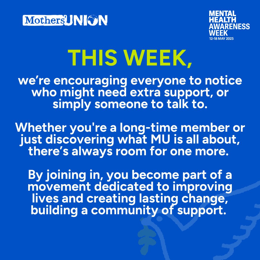 From local branches to worldwide connections we celebrate our MU community. We create a space where faith, fun &amp; fellowship meet, where we can support &amp; encourage one another. #MentalHealthWeek 

You too could be a part of our community. Find out more at mothersunion.org/get-involved/j…