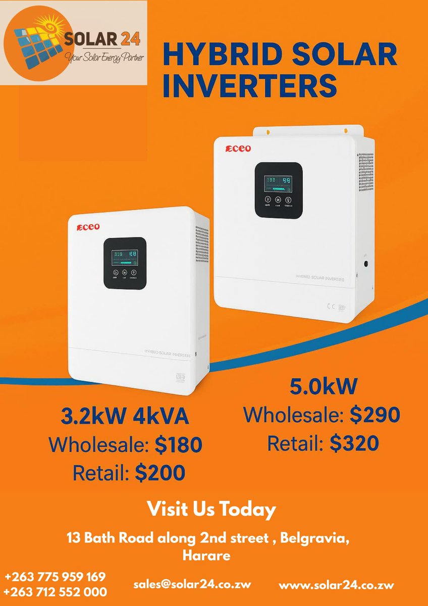solar242's tweet photo. Attention Installers, Shop Owners &amp; Clients!

We’ve got power for days!
Ecco Inverters now in stock:
•3.6kW / 4kVA
•5.0kW

Both come with built-in MPPT and can handle up to 450V DC input – perfect for serious solar setups!

Nationwide deliveries available Just say the word https://t.co/yJQdslldNx