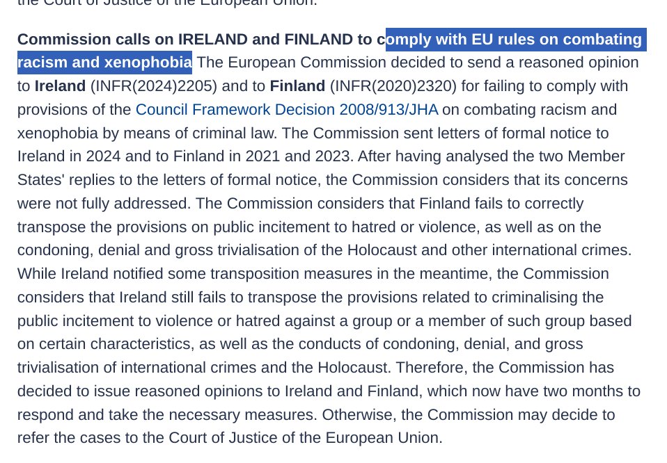 Suomi ja Irlanti ovat EU:n "tuhmien listalla", koska ne eivät rajoita sananvapautta riittävän mielivaltaisesti.

 Hmm... 🤔

(Linkki EU-komission juttuun löytyy alemmasta postauksesta.)