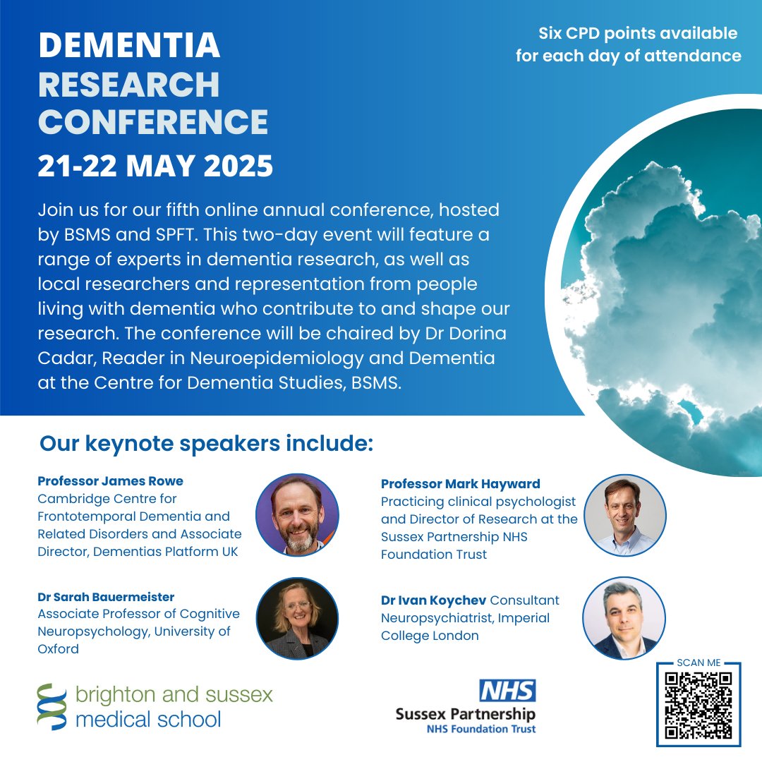 🧠 Join us for our fifth Dementia Research Conference! Explore the latest in dementia research and care with leading experts. 

📅 21-22 May 2025
📍 Online via Zoom
✍️Register now: bit.ly/43j6Ual

#DementiaResearch #DRC25