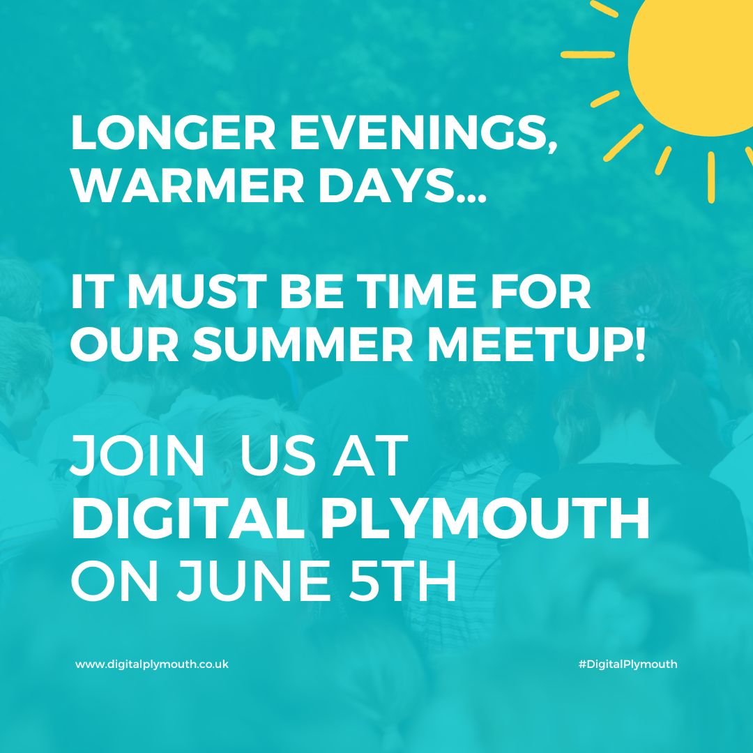 It’s almost time for our summer meetup!

Join us on 5th June for an evening of AI talks, great people &amp; yummy free food.

Our first speaker will be announced next week 👀 

🎟️ meetup.com/digital-plymou… 

#DigitalPlymouth #TechCommunity #Meetup #PlymouthEvents