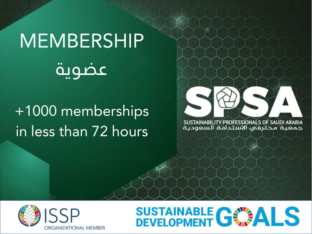 🌍✨ Exciting News from the Sustainability Professionals of Saudi Arabia (SPSA)! ✨🌍

In less than 72 hours since our announcement on May 5th, we are thrilled to share that over 1,000 passionate individuals have joined our mission to promote sustainability in Saudi Arabia! 🙌