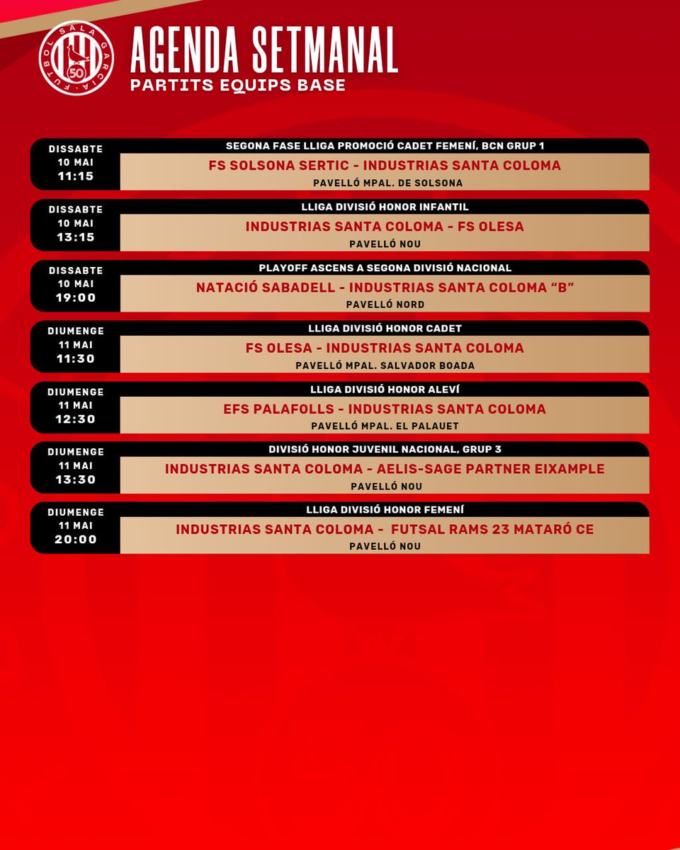 fsalagarcia's tweet image. Fem un cop d'ull 👀als partits del nostres #equipsformatius per a aquest cap de setmana👇

#FemHi5t0ria