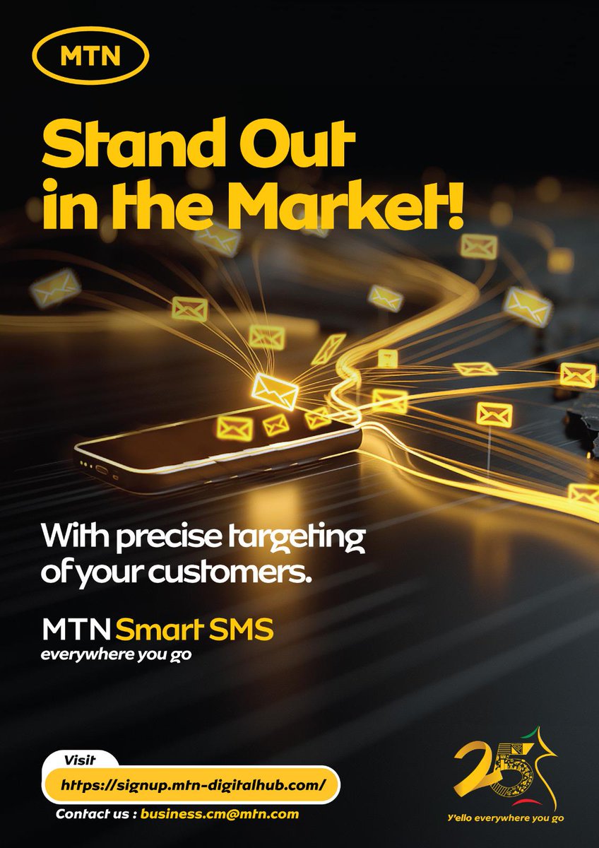 🎯 With MTN SMART SMS, reach your customers in one click!

✅ Boost your sales
✅ Provide real-time information
✅ Target the right people, at the right time

👉 signup.mtn-digitalhub.com
📧 business.cm@mtn.com
#MTNSmartSMS #BusinessDoneBetter