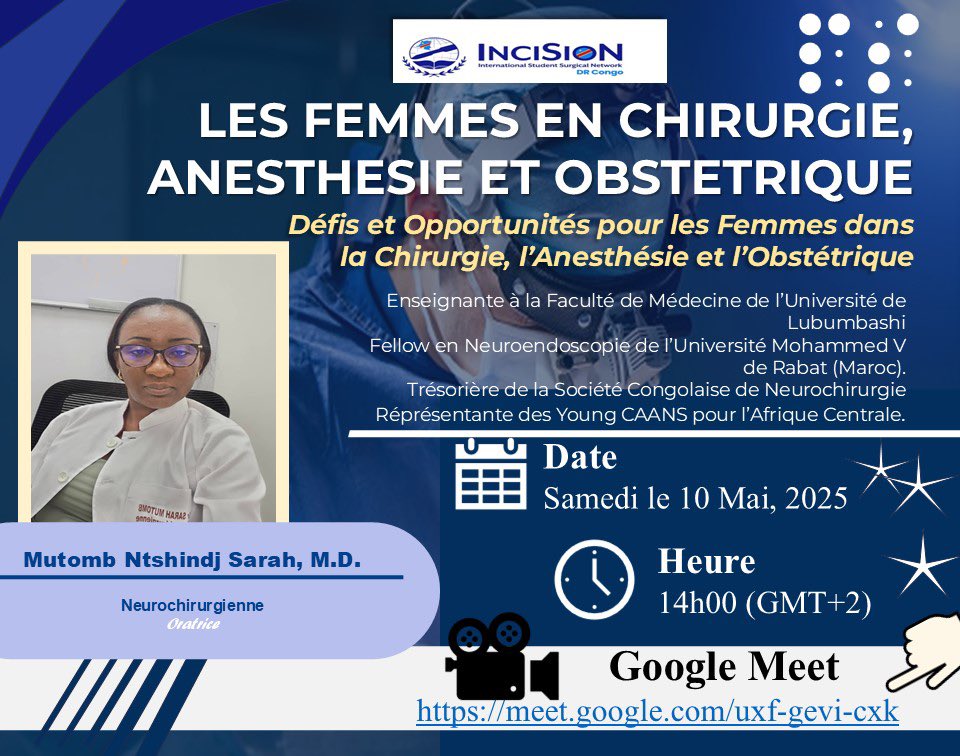 Joshua Aganze Mwambali (@joshuamwambali) on Twitter photo Women are the backbone of #SOTA care — yet they face unique challenges in the field.
Join <a href="/DrcIncision/">InciSioN DRC</a> for this 2nd episode on the challenges women face in SOTA care.
We’re honored to host Dr. sarah Mutomb, the first Congolese female neurosurgeon.
Don’t miss it!
#HealthEquity Women are the backbone of #SOTA care — yet they face unique challenges in the field.
Join <a href="/DrcIncision/">InciSioN DRC</a> for this 2nd episode on the challenges women face in SOTA care.
We’re honored to host Dr. sarah Mutomb, the first Congolese female neurosurgeon.
Don’t miss it!
#HealthEquity