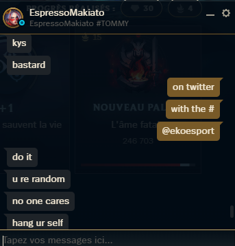 Nazmi (@afrilxwa) on Twitter photo Hello <a href="/ekoesportsgg/">EKO Esports</a> , one of your player is really toxic on soloQ, I do not think it's the kind of player you want in your structure, you might do something about it, I have several other screen if you want. Hello <a href="/ekoesportsgg/">EKO Esports</a> , one of your player is really toxic on soloQ, I do not think it's the kind of player you want in your structure, you might do something about it, I have several other screen if you want.