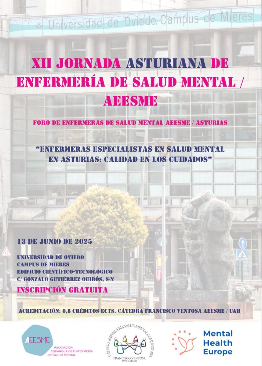 INFORMACIÓN| 

XII JORNADA ASTURIANA DE ENFERMERÍA DE SALUD MENTAL / AEESME

Consulta el programa en: aeesme.org/wp-content/upl…

🗓️ 13 junio 2025 

📍Oviedo