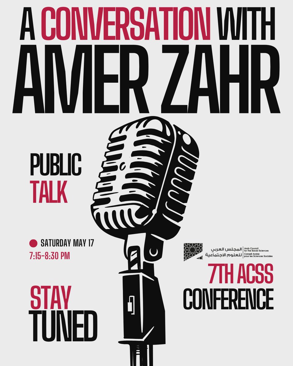 📢 In Conversation with <a href="/AmerZahr/">Amer Zahr</a> at the ACSS 7th Conference. More Details Soon!
#ACSS7thConference
#PublicTalk
#AmerZahr