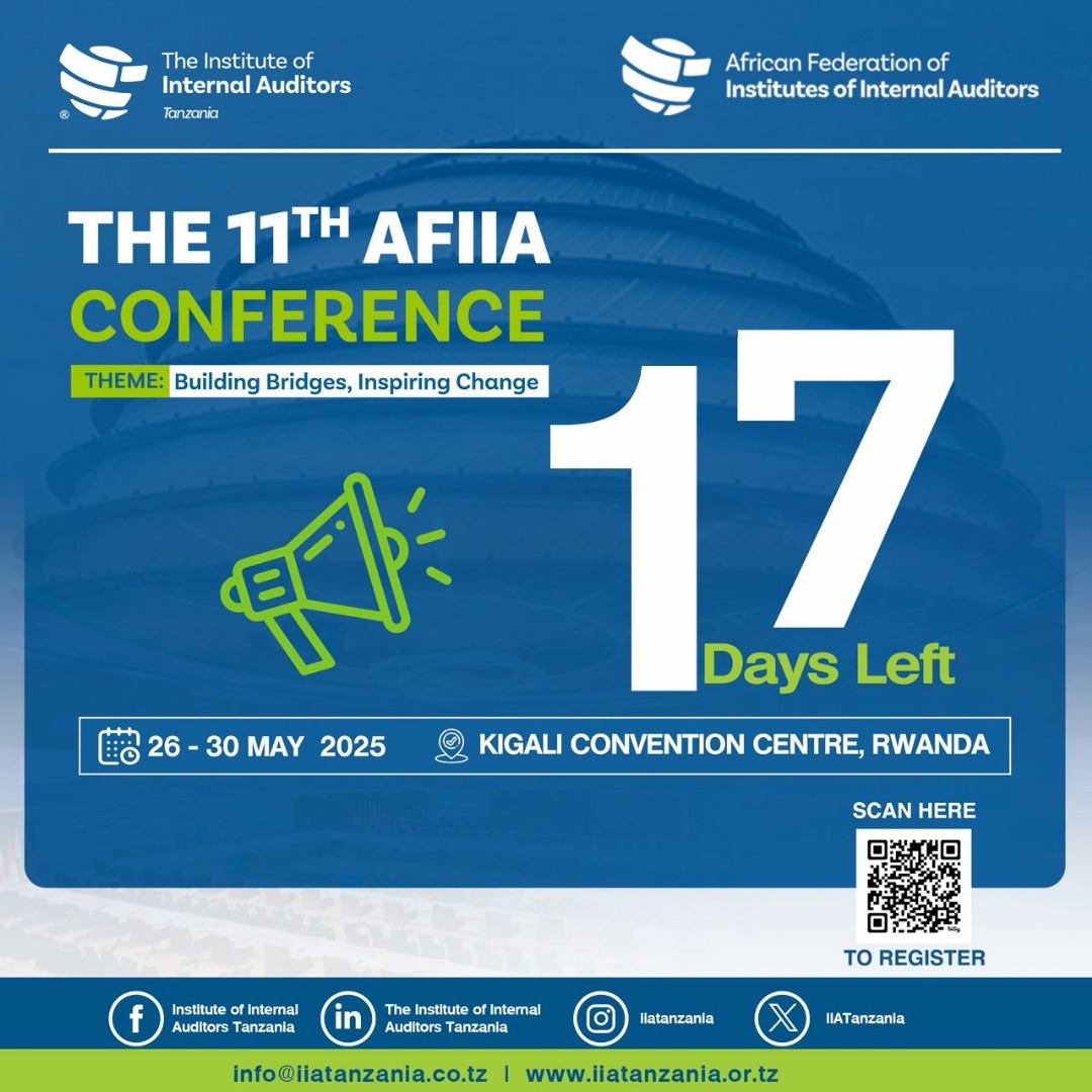 Only 17 days left! Have you registered?
Africa’s top internal audit event — the 11th AFIIA Conference — is happening 26–30 May 2025 at the Kigali Convention Centre, Rwanda under the theme “Building Bridges, Inspiring Change.”

Join internal audit leaders from across the continent