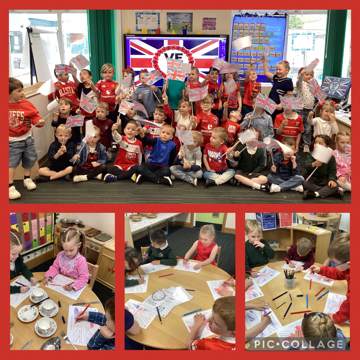BaderPrimary's tweet photo. Reception children did a fantastic job of making flags as part of our celebration of VE Day. #BaderEYFS #BaderHistory #VEDay80 https://t.co/VBkvyWd0r7