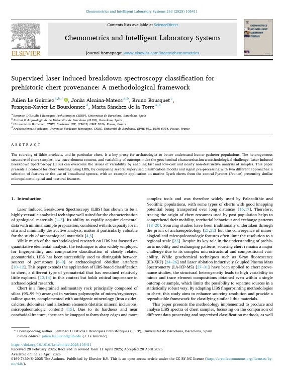 NEW PAPER OUT!!! The methodological framework for the LIBS approach has been published. Congrats to our PhD candidate J. Le Guirriec and postdoc J. Alcaina for that great work! 
Open access paper here:
doi.org/10.1016/j.chem…