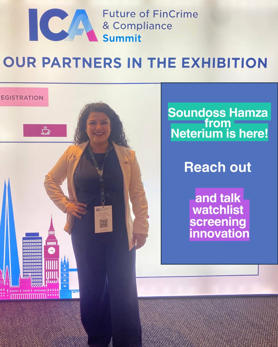 Neterium - APIs FOR ENTITY & TRANSACTION SCREENING (@neterium) on Twitter photo 🇬🇧 👩🏻‍🦱 Soundoss Hamza has arrived at the ICA Future of FinCrime & Compliance Summit in London!
If you're attending, now is the perfect time to connect and discover how <a href="/neterium/">Neterium: Next generation of screening infra</a> is redefining the next generation of screening infrastructure
<a href="/intcompassoc/">ICA</a>
#FCC 🇬🇧 👩🏻‍🦱 Soundoss Hamza has arrived at the ICA Future of FinCrime & Compliance Summit in London!
If you're attending, now is the perfect time to connect and discover how <a href="/neterium/">Neterium: Next generation of screening infra</a> is redefining the next generation of screening infrastructure
<a href="/intcompassoc/">ICA</a>
#FCC