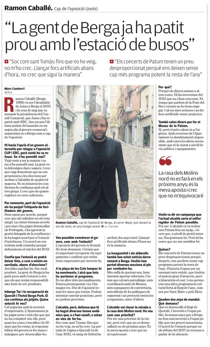 Us comparteixo l’entrevista que m’ha fet <a href="/elpuntavui/">El Punt Avui 🎗️</a>, on parlo de l’actualitat de Berga i explico la nostra visió per afrontar els reptes de la ciutat.