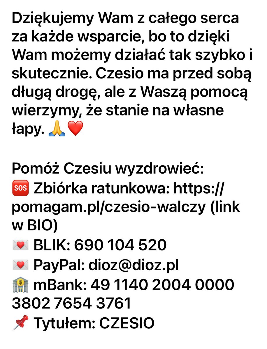 Kochane zwierzoluby. Pomoc potrzebna❗️
Czesio przywiązany do kaloryfera powoli konał.
Przeczytajcie w screenach dalszy ciąg i podajcie dalej.
Kto może, niech wrzuci wsparcie.
💔💔💔💔💔💔