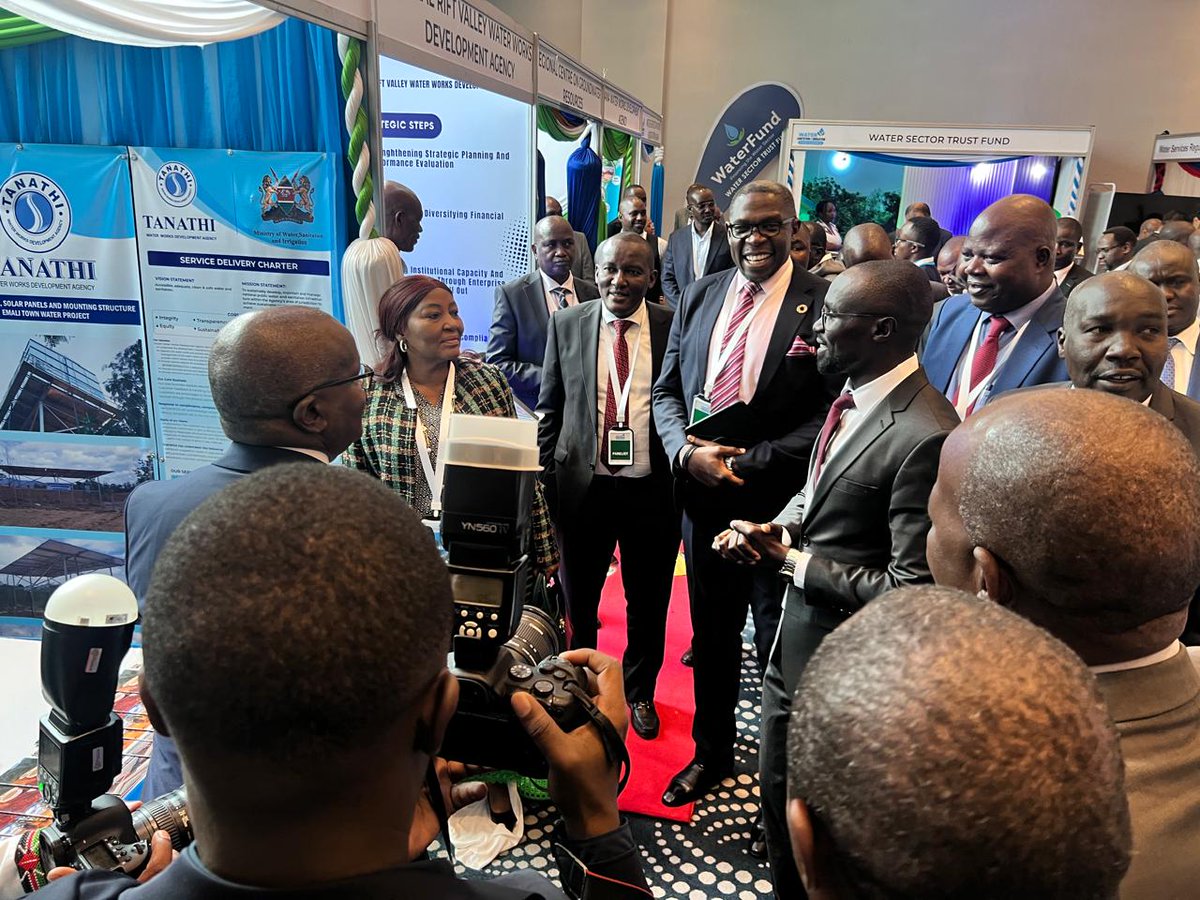 The Board Chair Hon.Regina Ndambuki and Tanathiwwda CEO Eng.F.Kyengo led the CS for Water Sanitation and Irrigation to Tanathiwwda Exhibition booth during the Conference.Other Ministry officials were present.