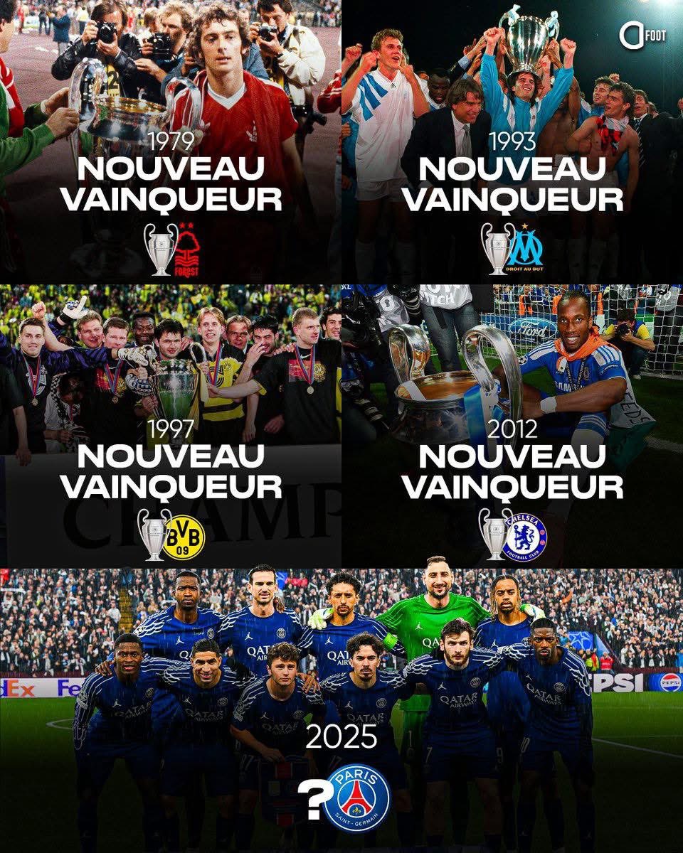 Les quatre finales de la LDC à Munich... 𝗢𝗡𝗧 𝗩𝗨 𝗗𝗘𝗦 𝗘́𝗤𝗨𝗜𝗣𝗘𝗦 𝗥𝗘𝗠𝗣𝗢𝗥𝗧𝗘𝗥 𝗟𝗘𝗨𝗥 𝗣𝗥𝗘𝗠𝗜𝗘𝗥 𝗧𝗜𝗧𝗥𝗘 
1979 : 𝑁𝑜𝑡𝑡𝑖𝑛𝑔ℎ𝑎𝑚 𝐹𝑜𝑟𝑒𝑠𝑡 
1993 : 𝑂lympique de 𝑀arseille 
1997 : 𝐷𝑜𝑟𝑡𝑚𝑢𝑛𝑑 
2012 : 𝐶ℎ𝑒𝑙𝑠𝑒𝑎