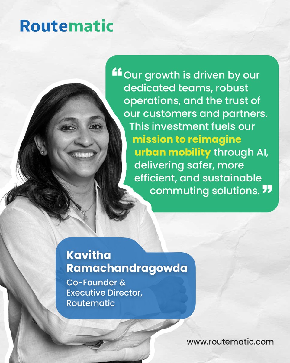 Routematic (@routematic) on Twitter photo "We’ve built #Routematic with agility, resilience, and a people-first mindset. This milestone reflects the trust we’ve earned and the impact we’re ready to scale."
– Kavitha RamchandraGowda, Co-founder, <a href="/routematic/">Routematic</a>
#WomenInTech #SeriesC #StartupJourney #fundraise "We’ve built #Routematic with agility, resilience, and a people-first mindset. This milestone reflects the trust we’ve earned and the impact we’re ready to scale."
– Kavitha RamchandraGowda, Co-founder, <a href="/routematic/">Routematic</a>
#WomenInTech #SeriesC #StartupJourney #fundraise