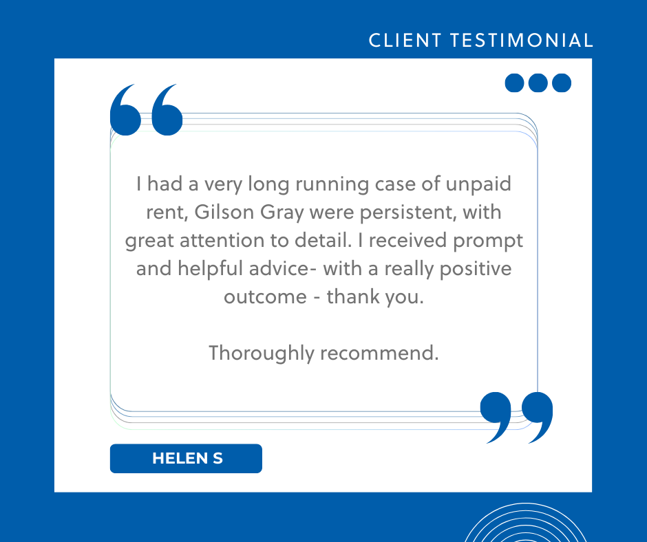 Another great review for our award-winning debt recovery team, who have successfully recovered owed rent for a landlord client.

If you're a landlord facing similar challenges, don’t hesitate to reach out: gilsongray.co.uk/legal-services…