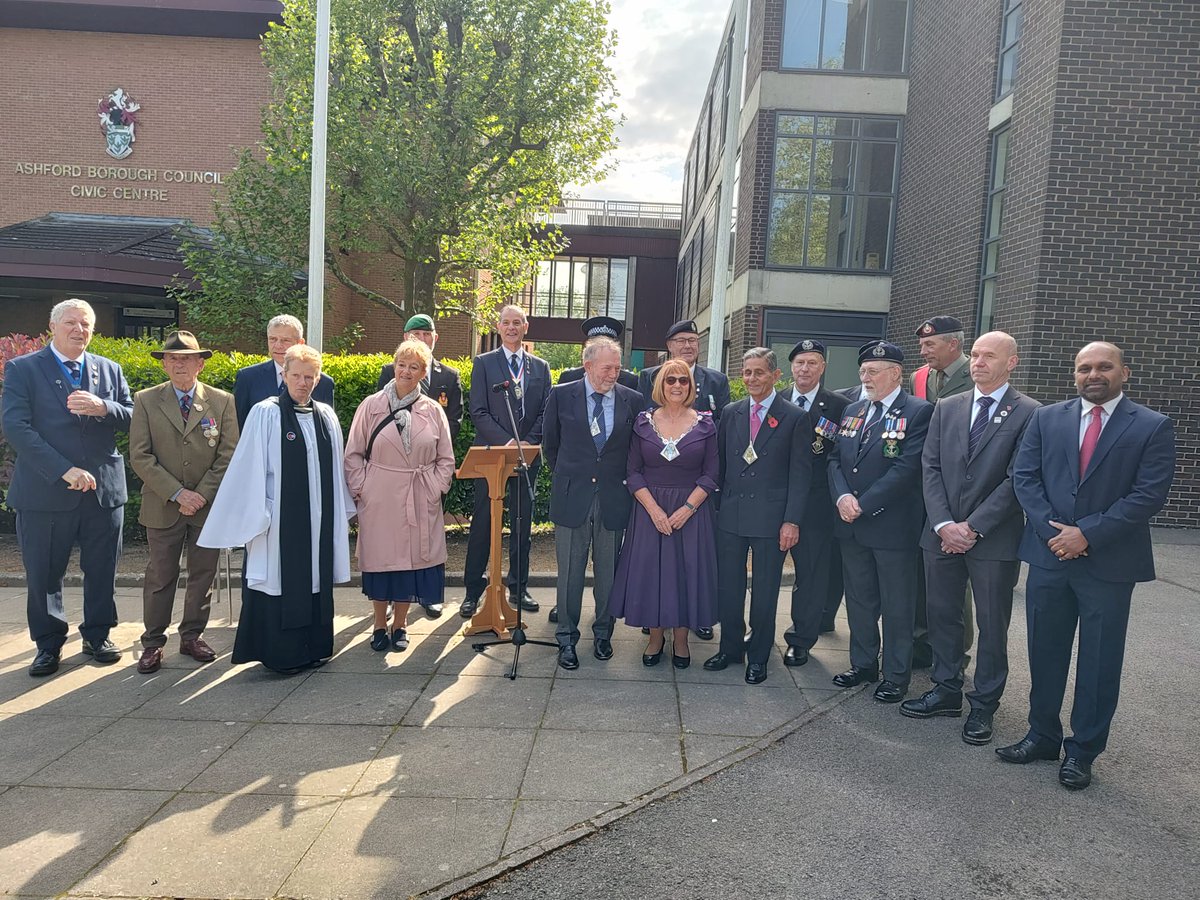 I had the honour of attending the Raising of the VE Day 80th Anniversary Flag &amp; the Reading of the VE Day Proclamation event at Ashford Civic Centre this morning to remember those who gave so much so we can live in a free society today.