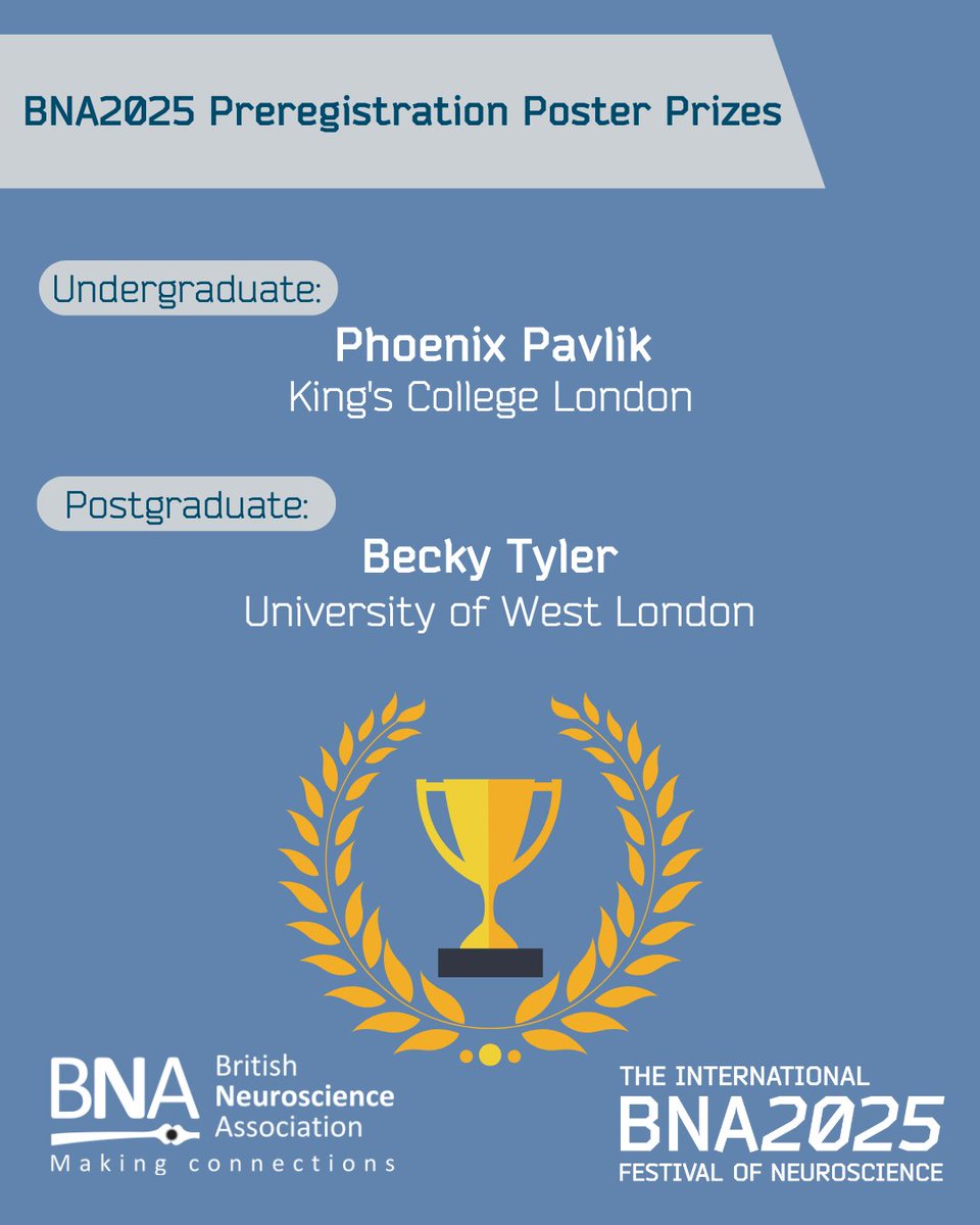 BritishNeuro's tweet image. With over 350 poster submissions from 16 themes, researchers from the #neuroscience community shared their findings and early-stage ideas with our global audience at #BNA2025🧠🌍

Please join us in congratulating our seven BNA2025 Poster Prizewinners🏆

#SciComms #AcademicPosters
