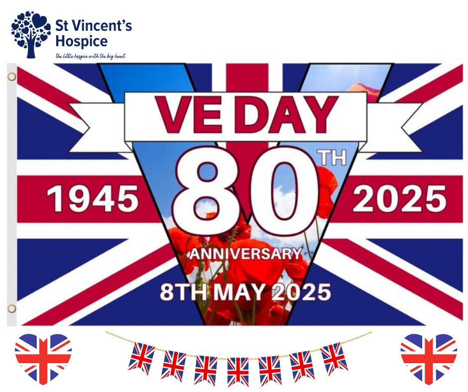 On 8 May 2025, we mark the historic 80th anniversary of Victory in 💙Europe Day💙 (VE Day),  coming together to unite and celebrate 80 years since the end of World War II.✌️

#StVincentsHospice #Renfrewshire #NorthAyrshire #TheLittleHospiceWithTheBigHeart💙 #VEDay #Victory #80