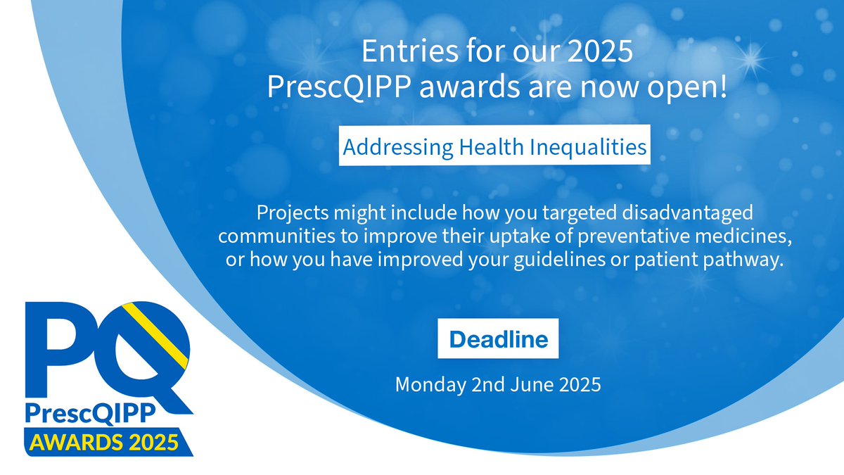PrescQIPP CIC (@prescqipp) on Twitter photo Have you been part of a project that's helped tackle health inequalities in your area? If so, don't miss your chance to win a #PrescQIPP2025 Award 🏆
👉 prescqipp.info/community-reso…
<a href="/davidwebb_1/">David Webb</a> <a href="/TonyAvery1/">Tony Avery</a> <a href="/BolaOwolabi8/">Bola Owolabi</a> <a href="/coachingchemist/">Jamie Hayes</a> @Innovationnwc <a href="/NHSCandM/">NHS Cheshire and Merseyside</a> <a href="/rhiannon_rachel/">Rhiannon Clarke</a> Have you been part of a project that's helped tackle health inequalities in your area? If so, don't miss your chance to win a #PrescQIPP2025 Award 🏆
👉 prescqipp.info/community-reso…
<a href="/davidwebb_1/">David Webb</a> <a href="/TonyAvery1/">Tony Avery</a> <a href="/BolaOwolabi8/">Bola Owolabi</a> <a href="/coachingchemist/">Jamie Hayes</a> @Innovationnwc <a href="/NHSCandM/">NHS Cheshire and Merseyside</a> <a href="/rhiannon_rachel/">Rhiannon Clarke</a>