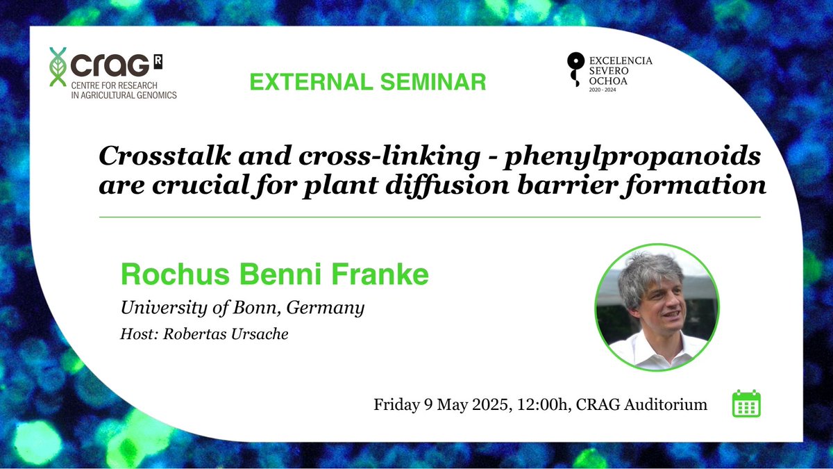 🌱 Join us tomorrow at 12:00h for a seminar by Rochus Benni Franke from the University of Bonn in Germany (<a href="/UniklinikBonn/">Uniklinik Bonn</a>). Don´t miss it! 👀

📍 CRAG Auditorium
💡 Free entry
👉 cragenomica.es/events/crossta…
